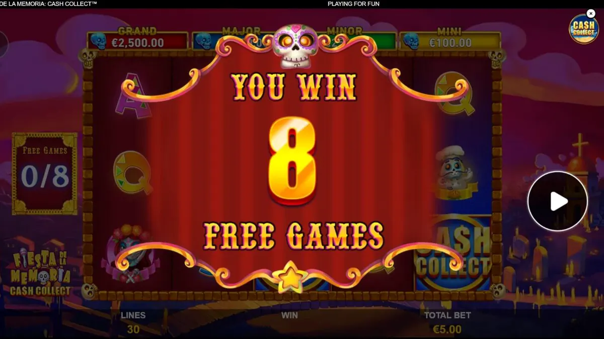 Tampilan visual slot Fiesta de la Memoria Cash Collect dengan tema neon Meksiko